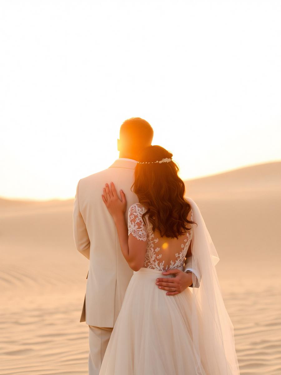 Bride and groom at sunset
