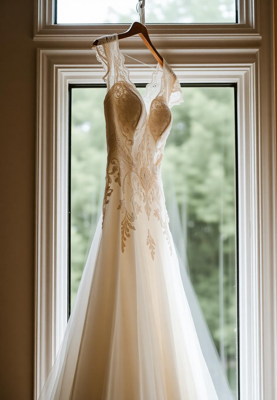 Wedding dress by the window